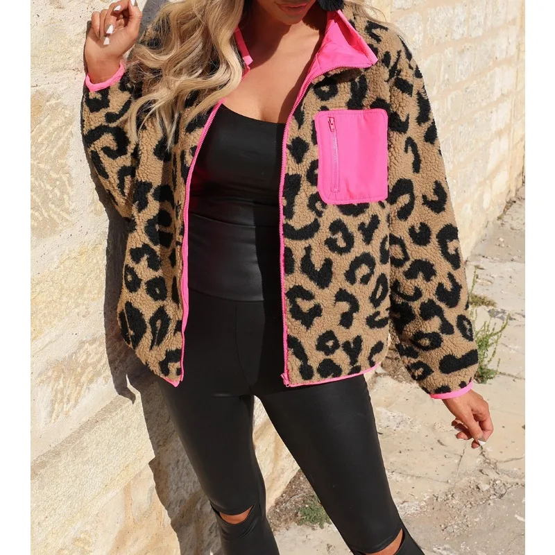 Fashionable and Trendy New Women\'s Autumn and Winter Casual Plush Leopard Print Jacket