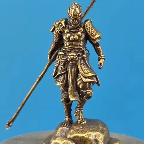 Antique-Style Miniature Sun Wukong Figurine with Golden Cudgel Desk Ornament Home Car Decor Craft Wu Kong Statue Model