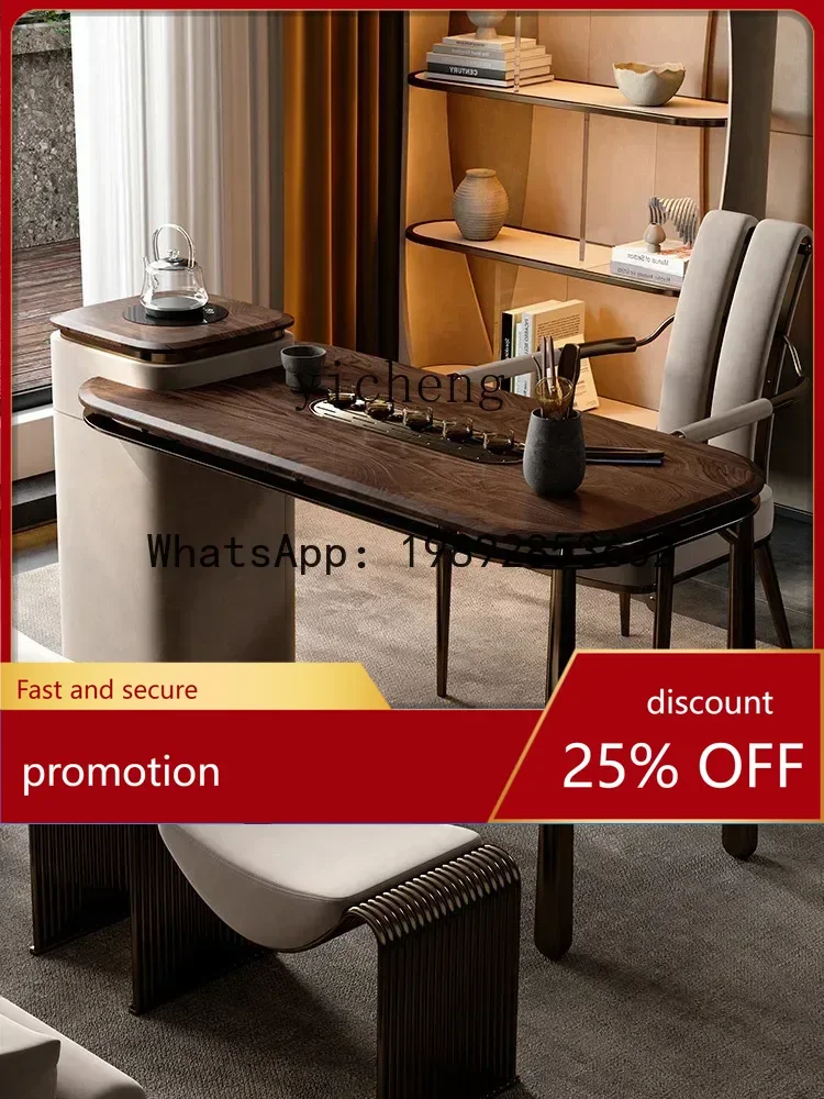 YFY Balcony Solid Wood Tea Table Living Room Home Study Black Walnut Chinese Style Tea Table Tea Cart