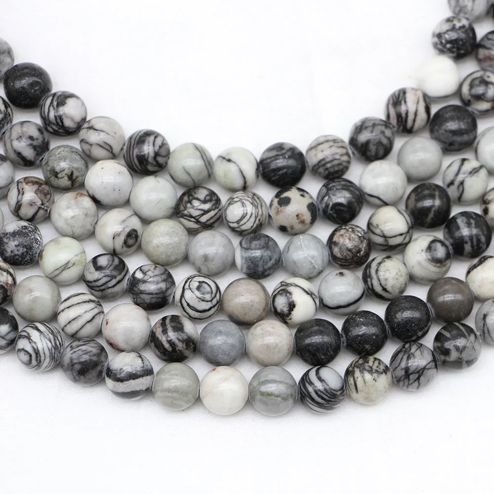1 Strand 4 6 8 10 12 mm Natural Stone Black Net Beads Round Loose Spacer Bead for Jewelry Making DIY Bracelet  Accessories