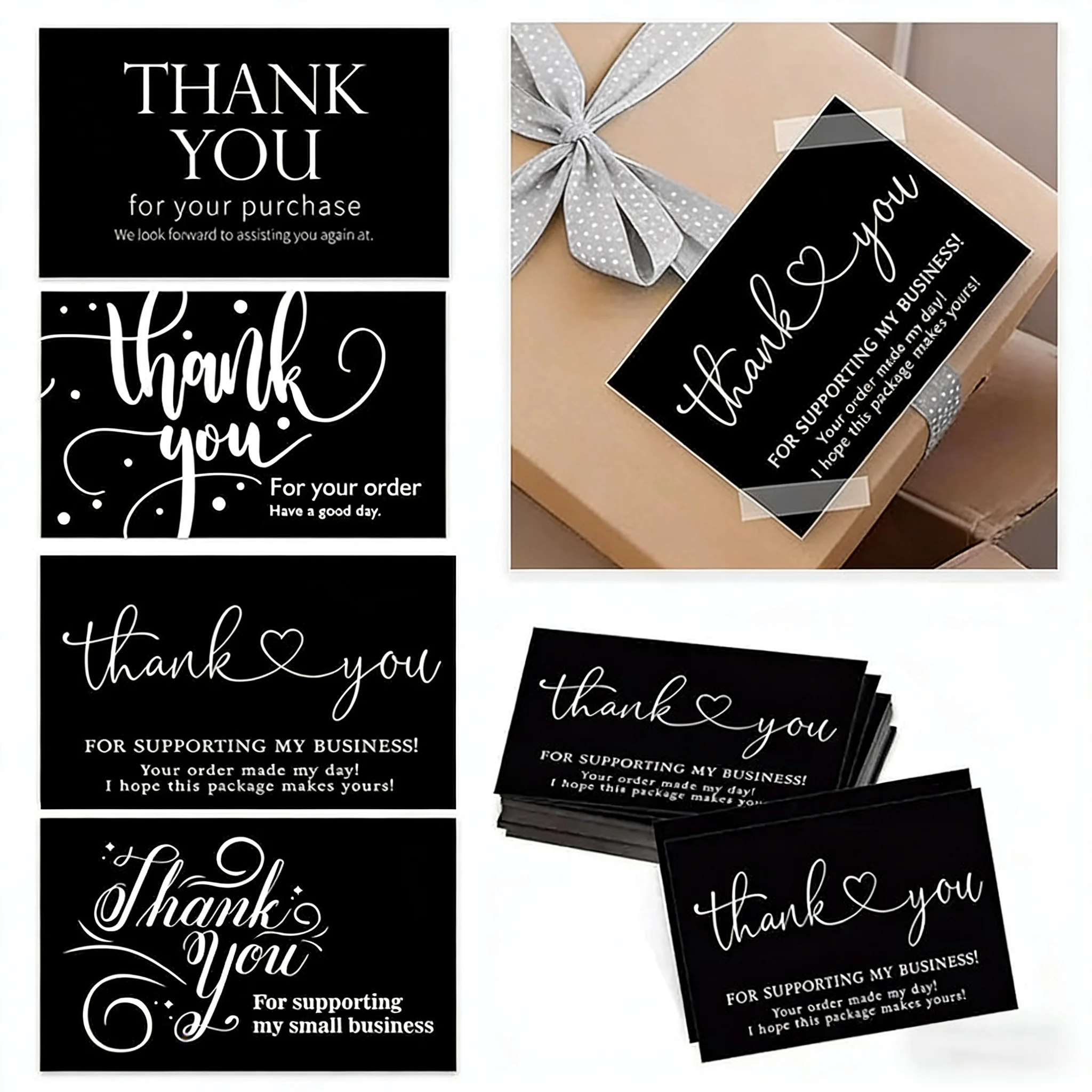 100 قطعة بطاقات شكر لدعم أعمالي 9x5 سم بطاقات تهنئة صغيرة الحجم لمستلزمات تغليف الهدايا #1