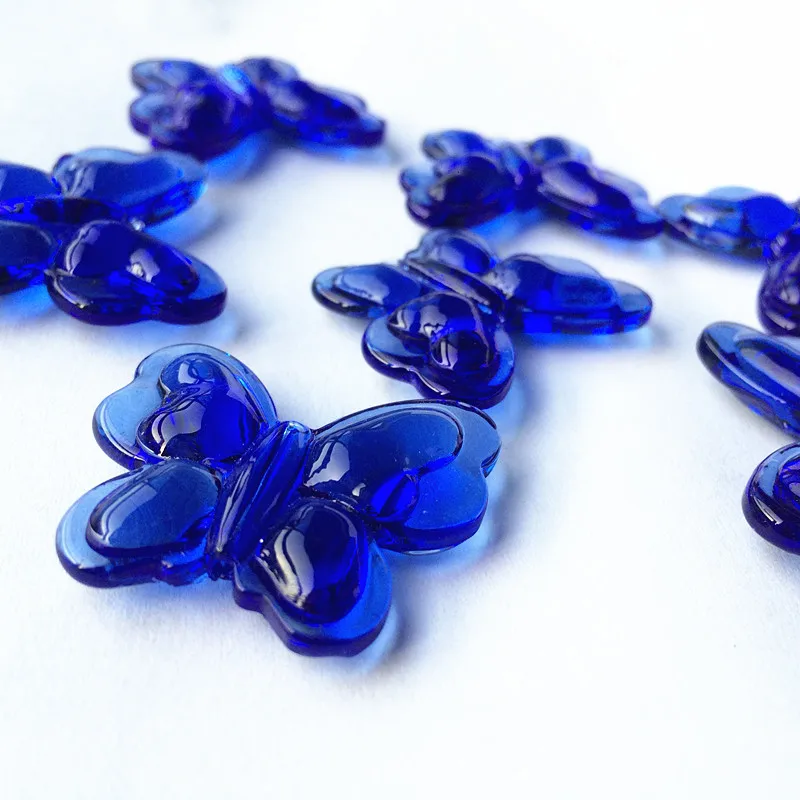 Top Quality 50pcs/lot Lovely 28*35mm Blue Butterfly Shape Glass Beads Curtain Accessories For Glass Beads Curtains lucky beads