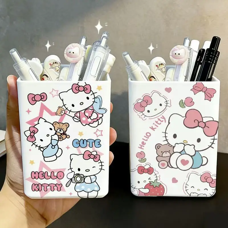 Kawaii Hello Kitty Pen Holder,Cartoon Pencil Holder Desktop Stationery Organizer, Makeup Brush Storage Box Cute Desk Decor Gift