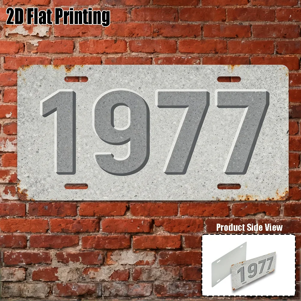 2D Flat, 1pc Vintage License Plate, Yard Signs & Wall Art, 1977 Year Sign, Retro Year Decor, Light Gray - Tone Decor