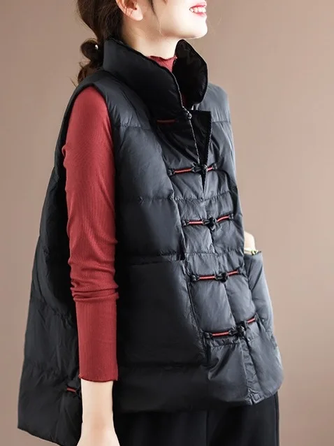 

Красный ретро-жилет в китайском стиле для женщин, новая модная верхняя одежда, высококачественное пальто в национальном стиле, теплое, с V-образным вырезом, свободного кроя