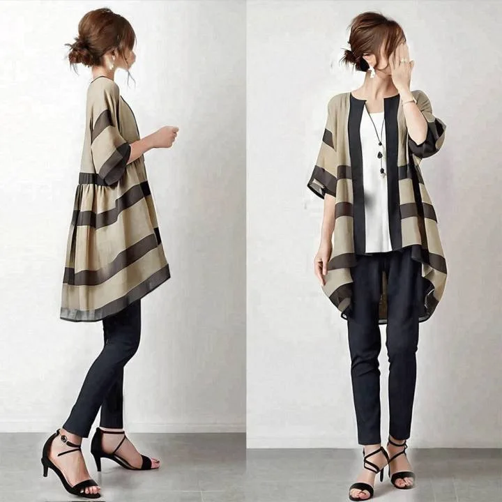 2025 여름 신상 여성 셔츠 라운드넥 중간 소매 앞단 짧은 뒷단 긴 자켓