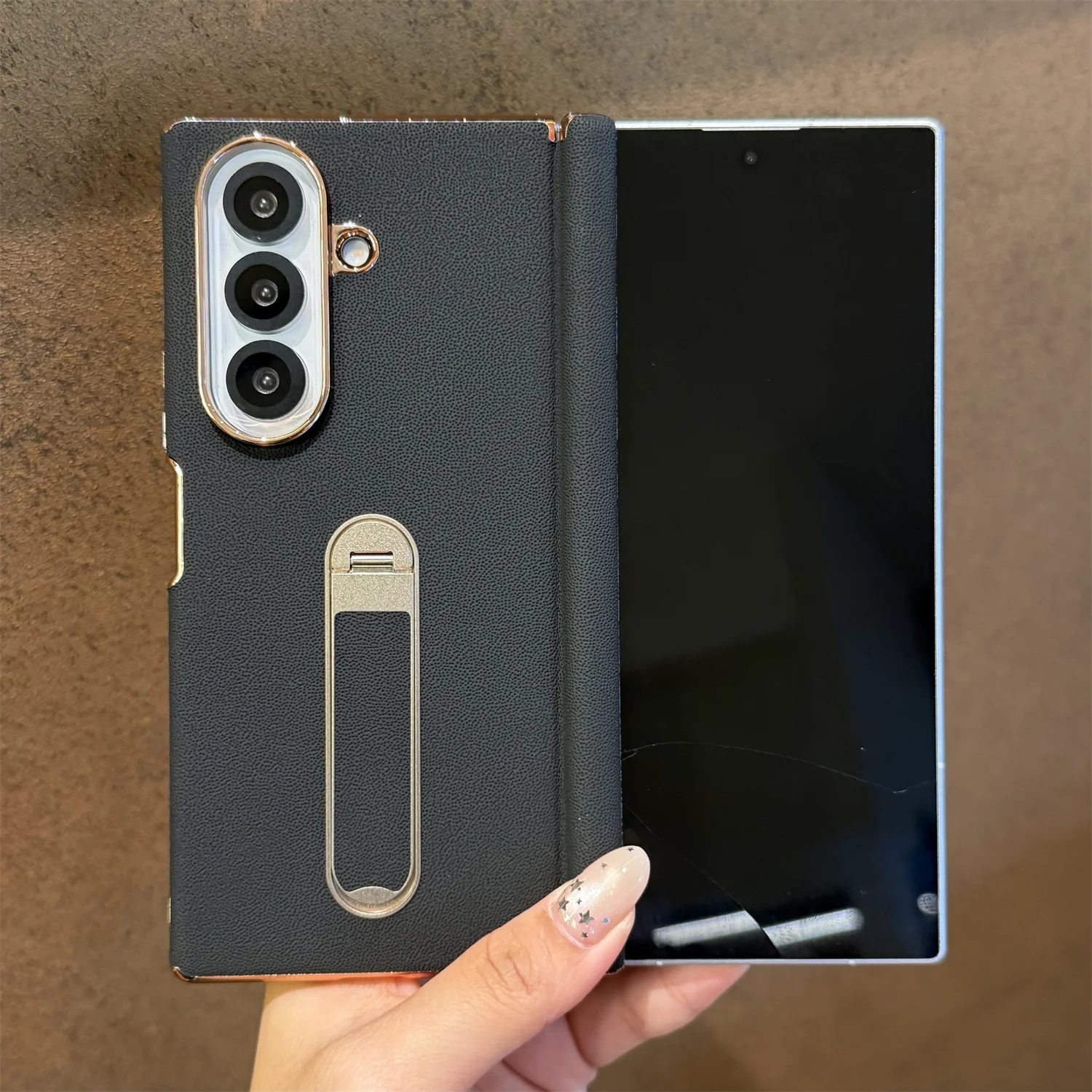Electroplated dual-hinge phone case for Samsung Z Fold 5/6/7/8 Ultra, with hidden stand, slim, drop-proof, and scratch-resistant