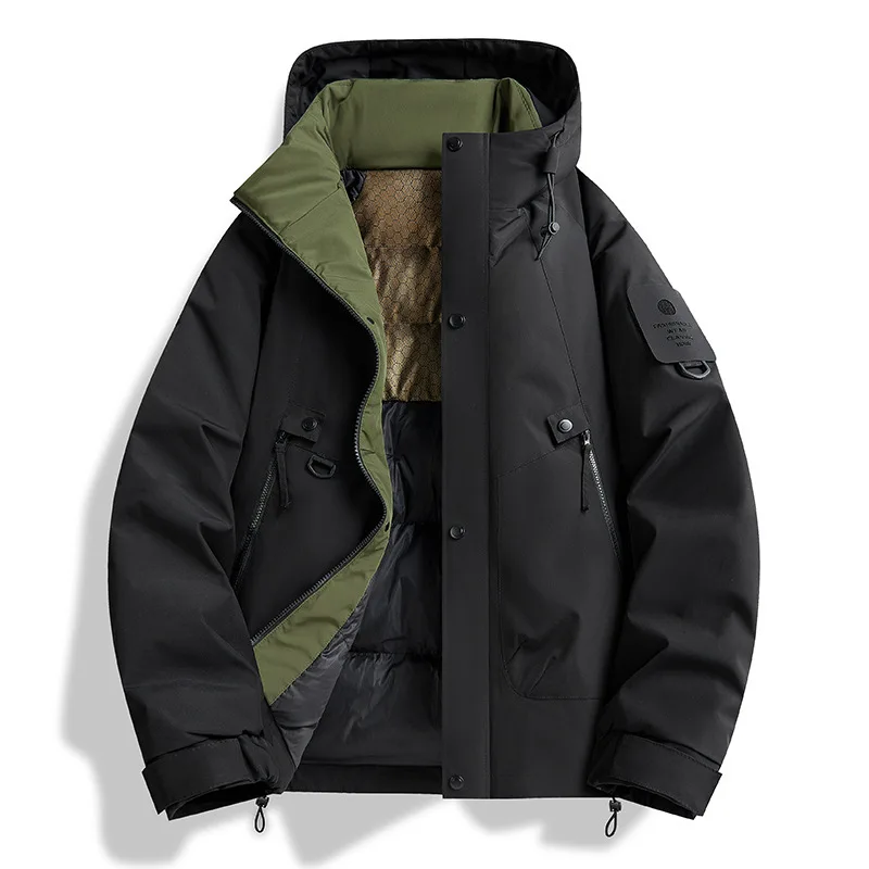 

Men Waterproof Jacket Loose Casual Streetwear Jackets Men's Ski Parkas Winter Hooded Warm Outerwear Coat New Graphene Jacket