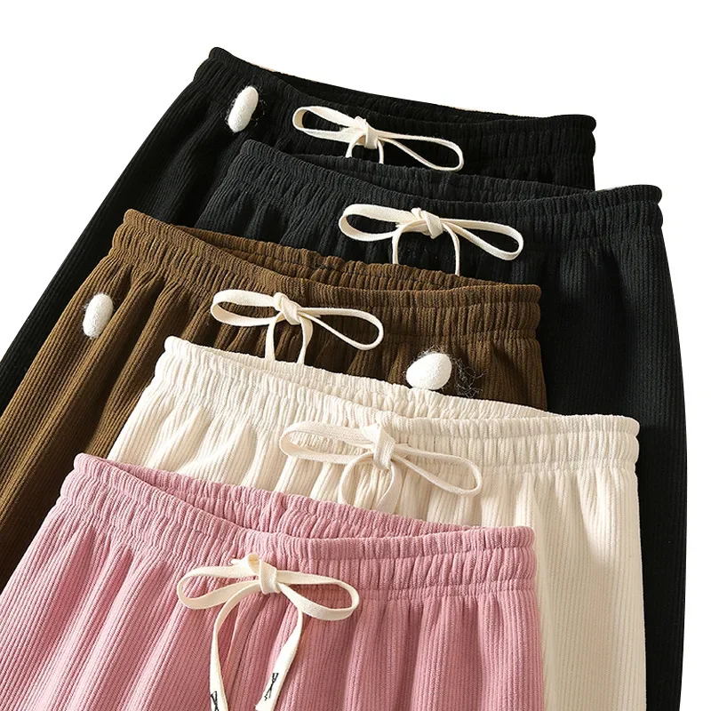 Pantalon taille haute doublé polaire pour femme, pantalon décontracté, coupe amincissante, en velours côtelé, jambe droite traînée, printemps automne hiver