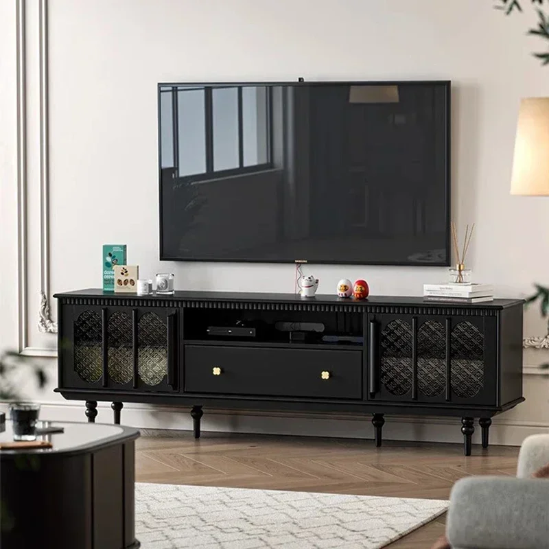 Mid Century Modern Floor TV Cabinet  Living Room  Household Wood Tv Stand Aesthetic Black Retro Soportes De Tv Home Furniture