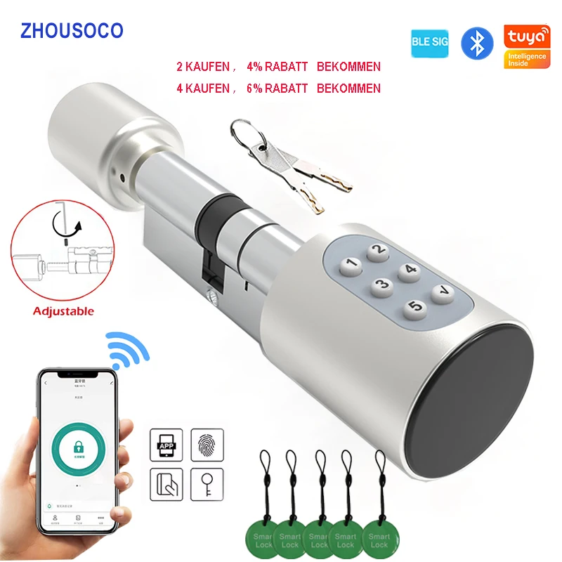 

Tuya BLE Smart Electronic Door Lock Euro DIY Cylinder Digital Password APP Keys IC Card Unlock Keyless for Home Hotels Security