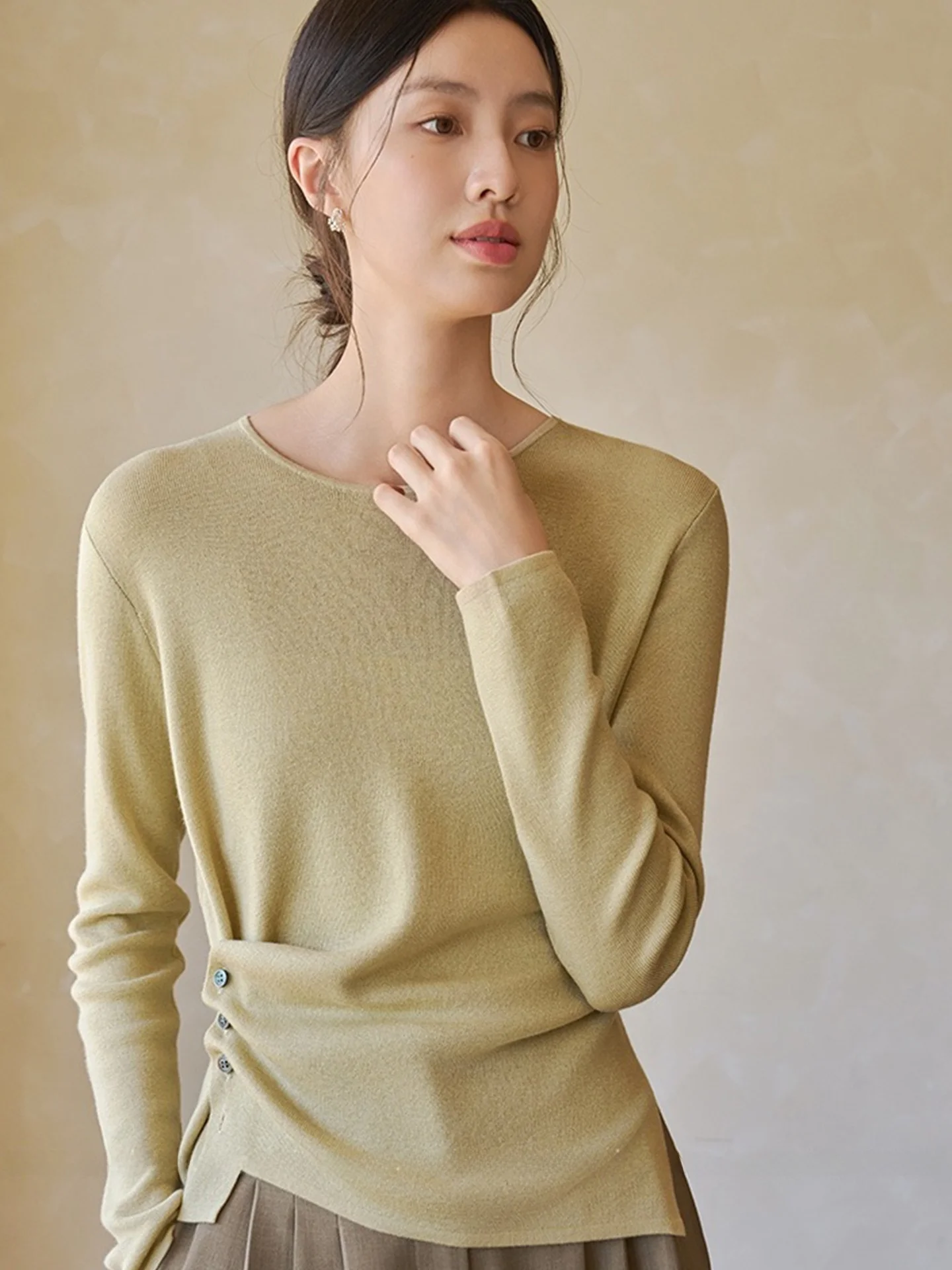 

Ele round Ne Трикотаж Удобная длинная основа Све irt Simple Sli Ранняя осень Сводной Мягкий Удобный для кожи