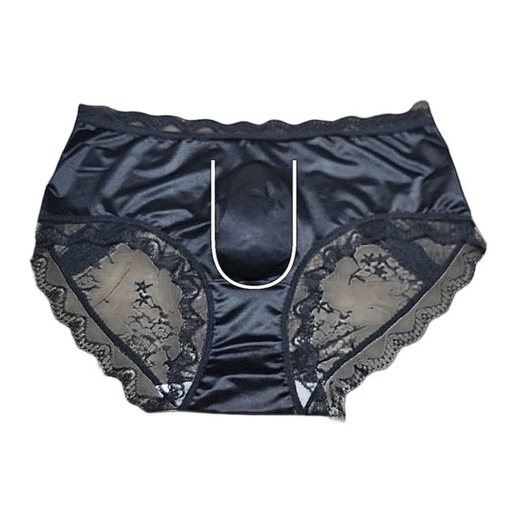 Men Satin Lace Seamless Ice Silk Ultra-Thin Briefs Underwear 3D Bulge Pouch Smooth Panties Transparent Boxer Shorts