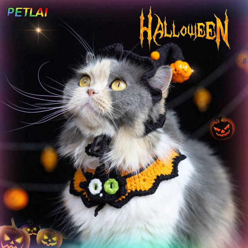 

Pet Halloween neck scarf magic pumpkin hat new style Christmas knit collar cat dog bib pet pendant cute decoration magic scarf