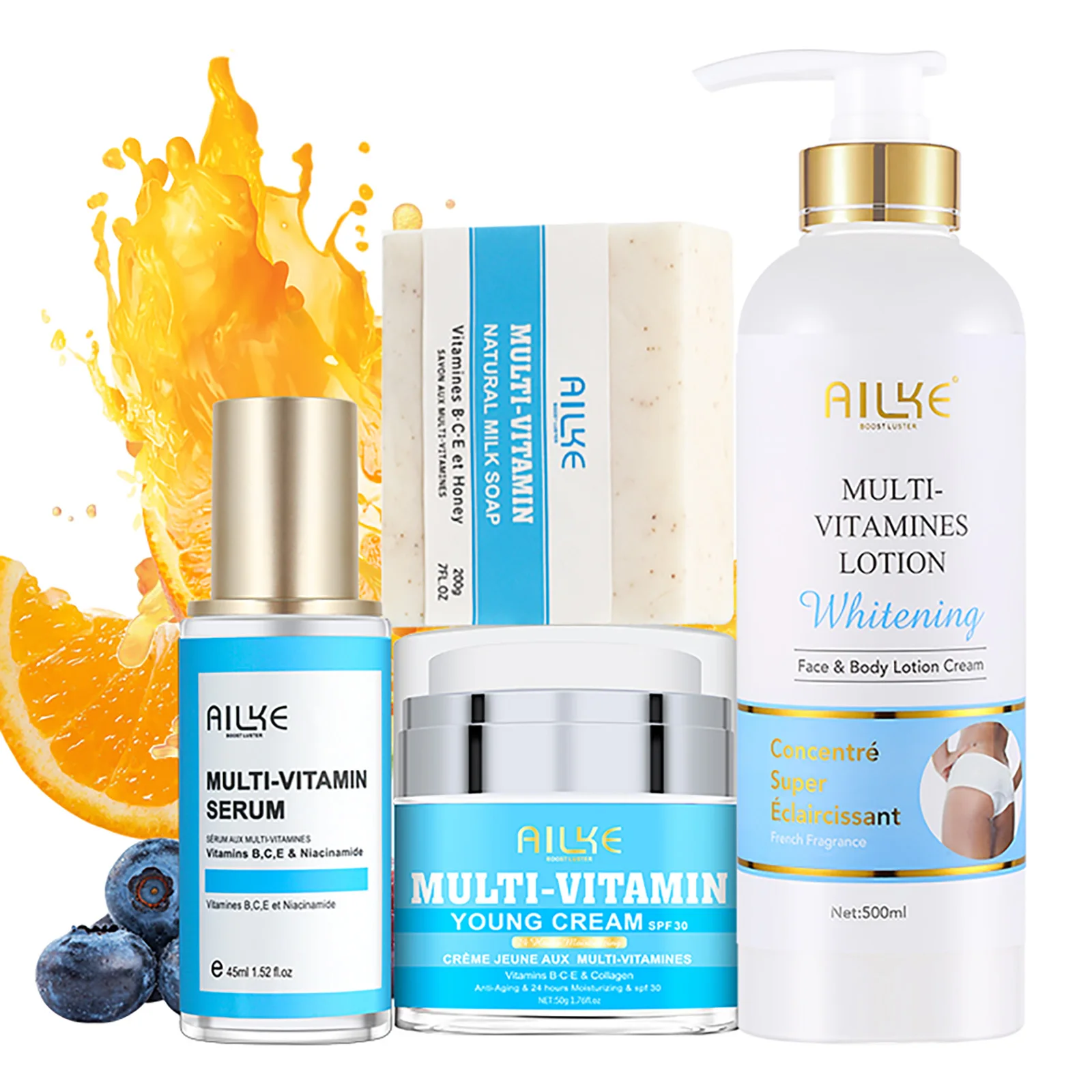 

AILKE Natural Multi-Vitamin Skin Care Set, Lightening, Brightening, Nourish, Moisturizing, Antioxidant, Remove Blemish