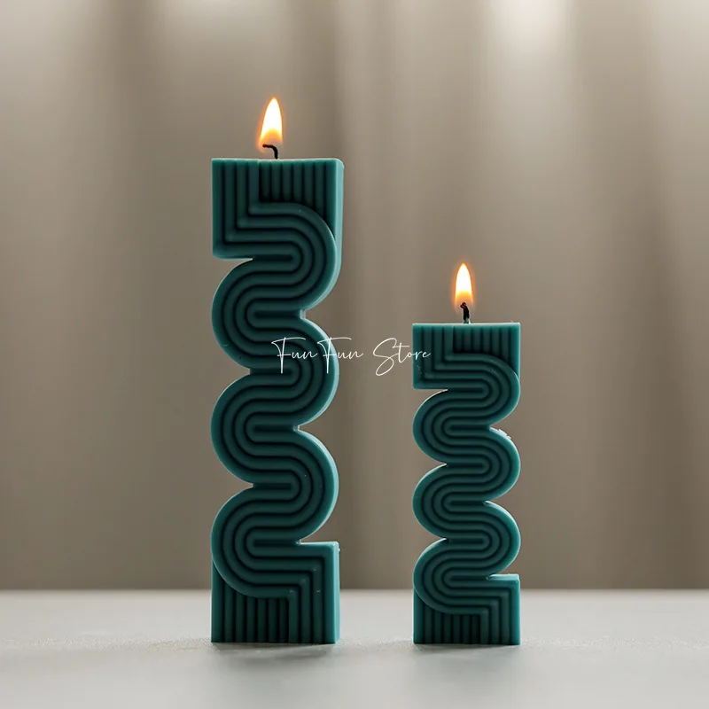 Geometric Wavy Stripe Shape Candle Silicone Mold Easy Demoulding Candle Plaster Pendant Making Mold DIY Silicone Candle Mold