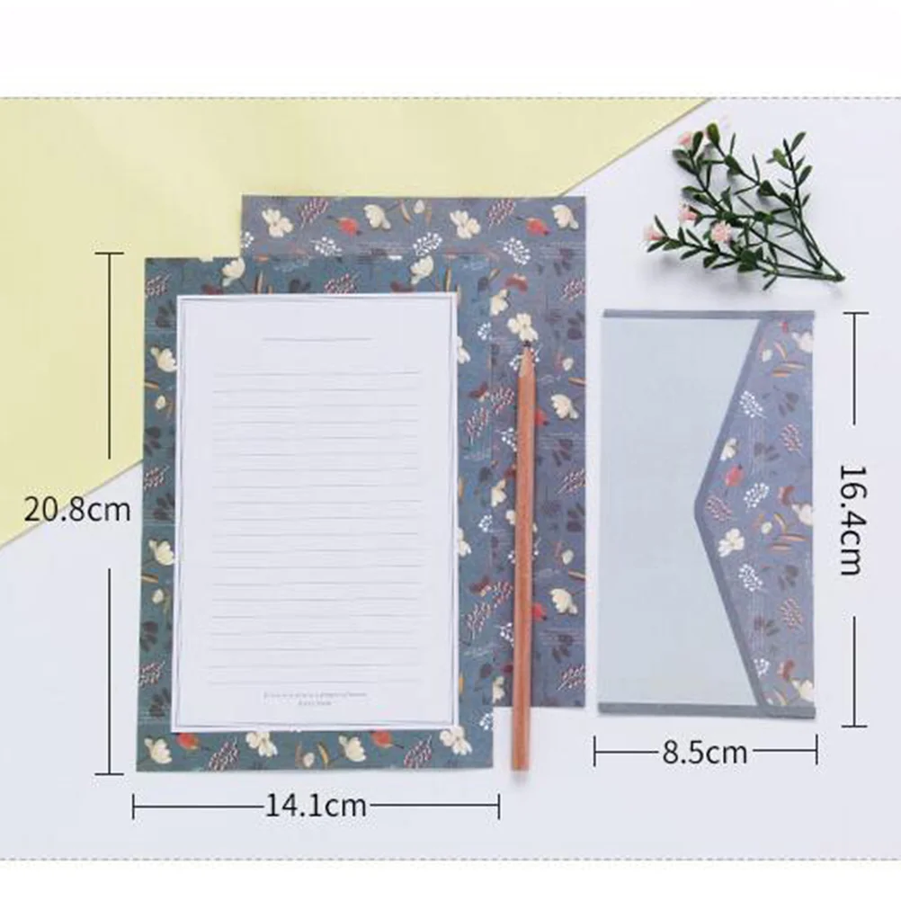 5 Sets/45pcs Flower Printing Envelope and Letter Paper Lovely Writing Stationery Envelopes Kit School Stationery for School (15