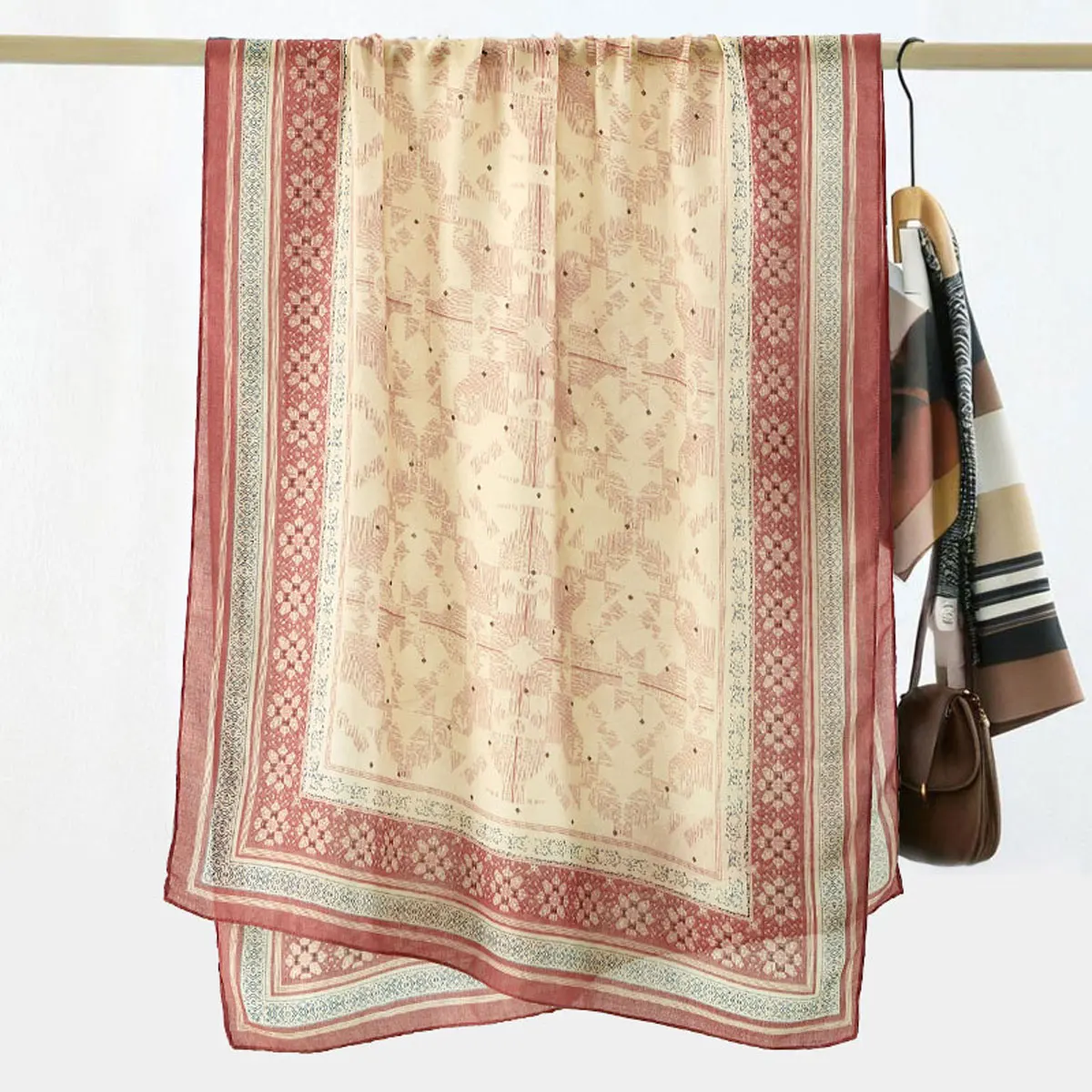 Große Größe Baumwolle Leinen Hijab Schal Frauen Luxus Floral Bedruckte Schal Grenze Design Weiche Baumwolle Viskose Kopftuch Foulard Pareos