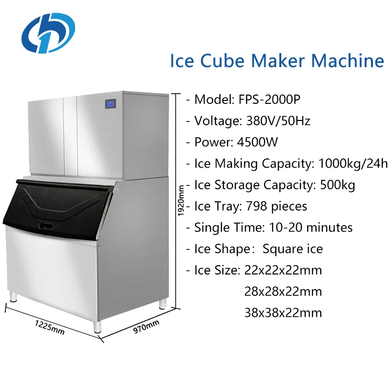 Ice Machine 1 Ton 1000kg Stainless Steel Automatic Industrial Commercial Ice Cube Block Making Ice Maker Machine For Business