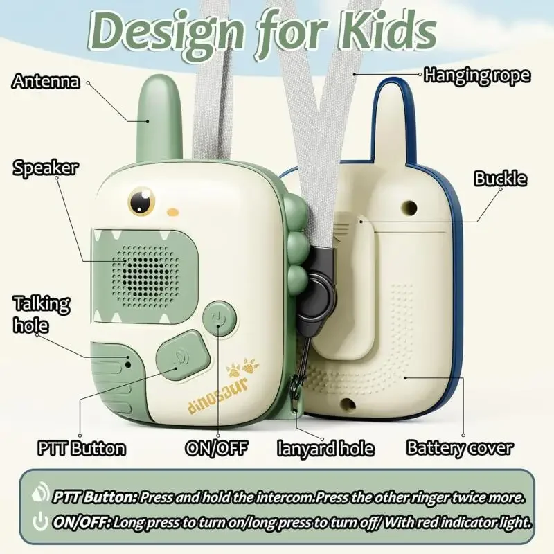2-teiliges Dinosaurier-Walkie-Talkie für Kinder, Radio, Cartoon-Handy für Kinder, Kontaktgerät, kabelloses Spiele-Spielzeug für drinnen und draußen