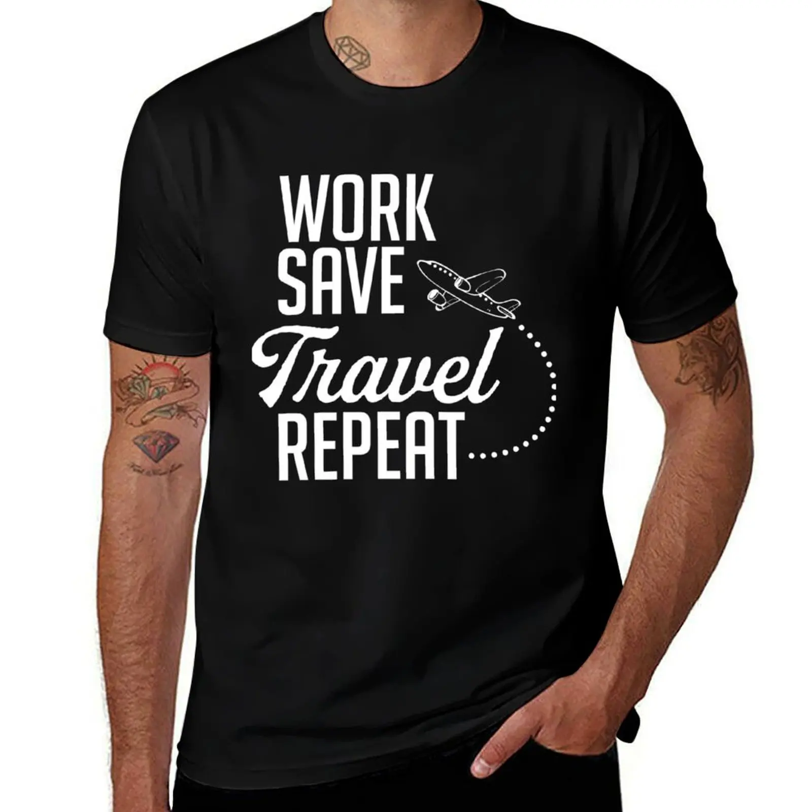 Work Save Travel Repeat Funny Gift For Traveler T-Shirt Simple Graphic Design T-Shirt