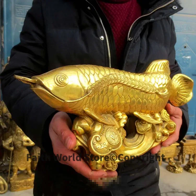 large Asia Home Company SHOP BAR Club decorative art ZHAO CAI Good luck fortune golden dragon fishes Arowana brass Sculpture