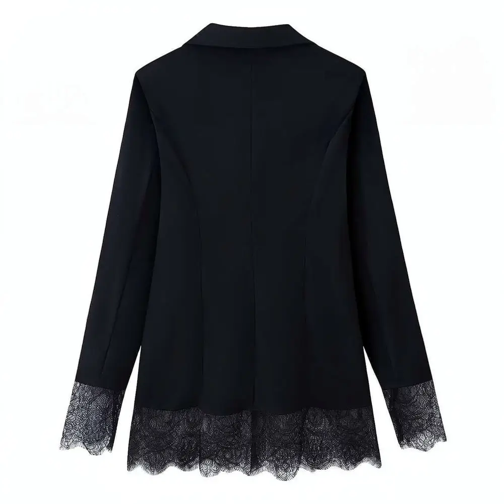 Autumn Women Fashion Lace Patchwork Blazer Jacket Single Breasted Slim Fit Office Lady Elegant Long Sleeve Coat Jacket