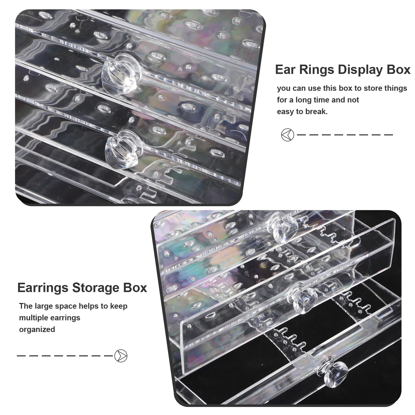Earrings Storage Box Transparent Plastic Organizer Large Capacity Desktop Display Anti-Dust Container 3 Layers 30 Compartments
