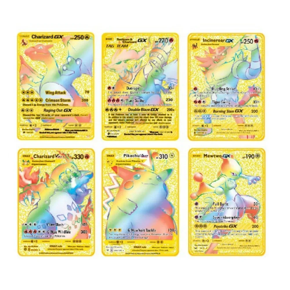 Pokemon Cards Metal Card Charizard Pikachu Pokémon Metal Letters Game Collection Cards Birthday Gifts Children for GuestsEnglish