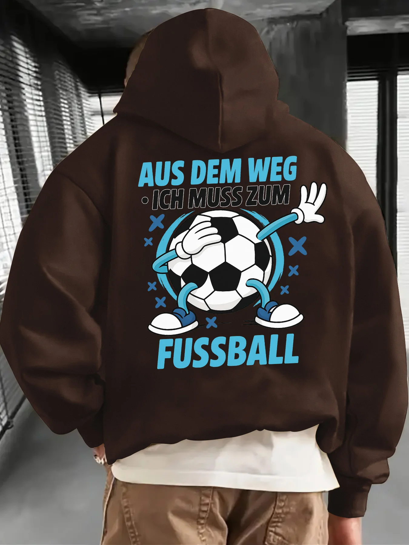 Autumn/Winter Men's Creative Football Print Hooded Sweatshirt New Style Comfortable and Breathable for Indoor and Outdoor Use