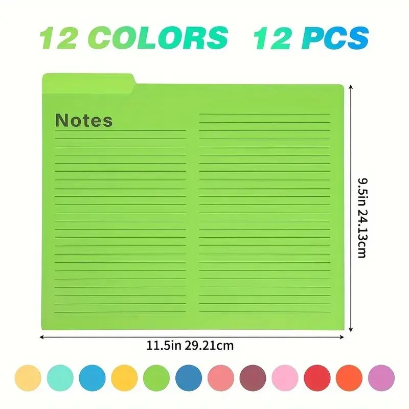 Hot Selling 12PCS Manila Paper Folders Colorful Document Classification Separator Portable Desktop File Storage Organizer