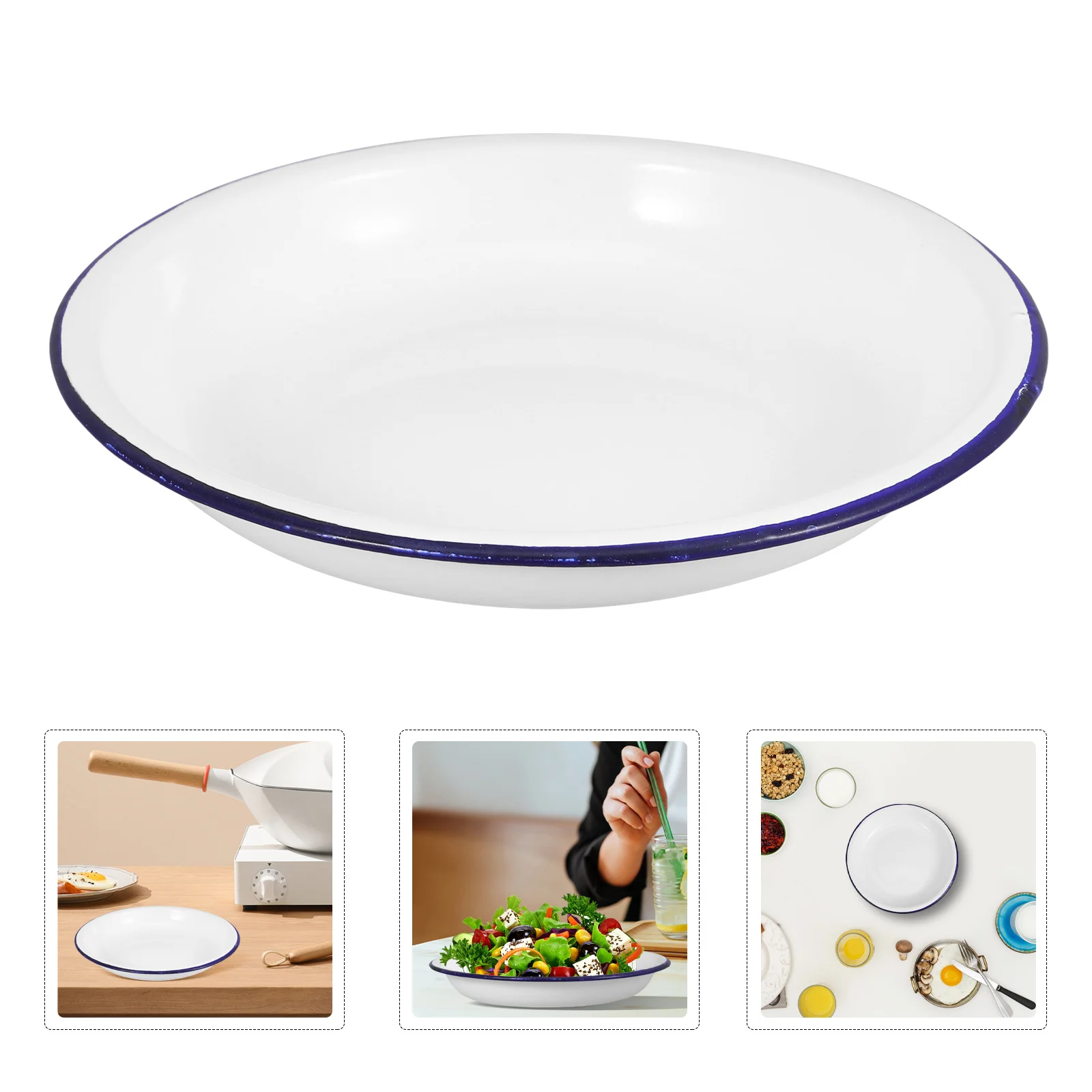 

Deep Enamel Plates Vintage Style Heavy Duty Dinnerware for Salads Soups Snacks Serving Dish Unbreakable Easy Clean Camping