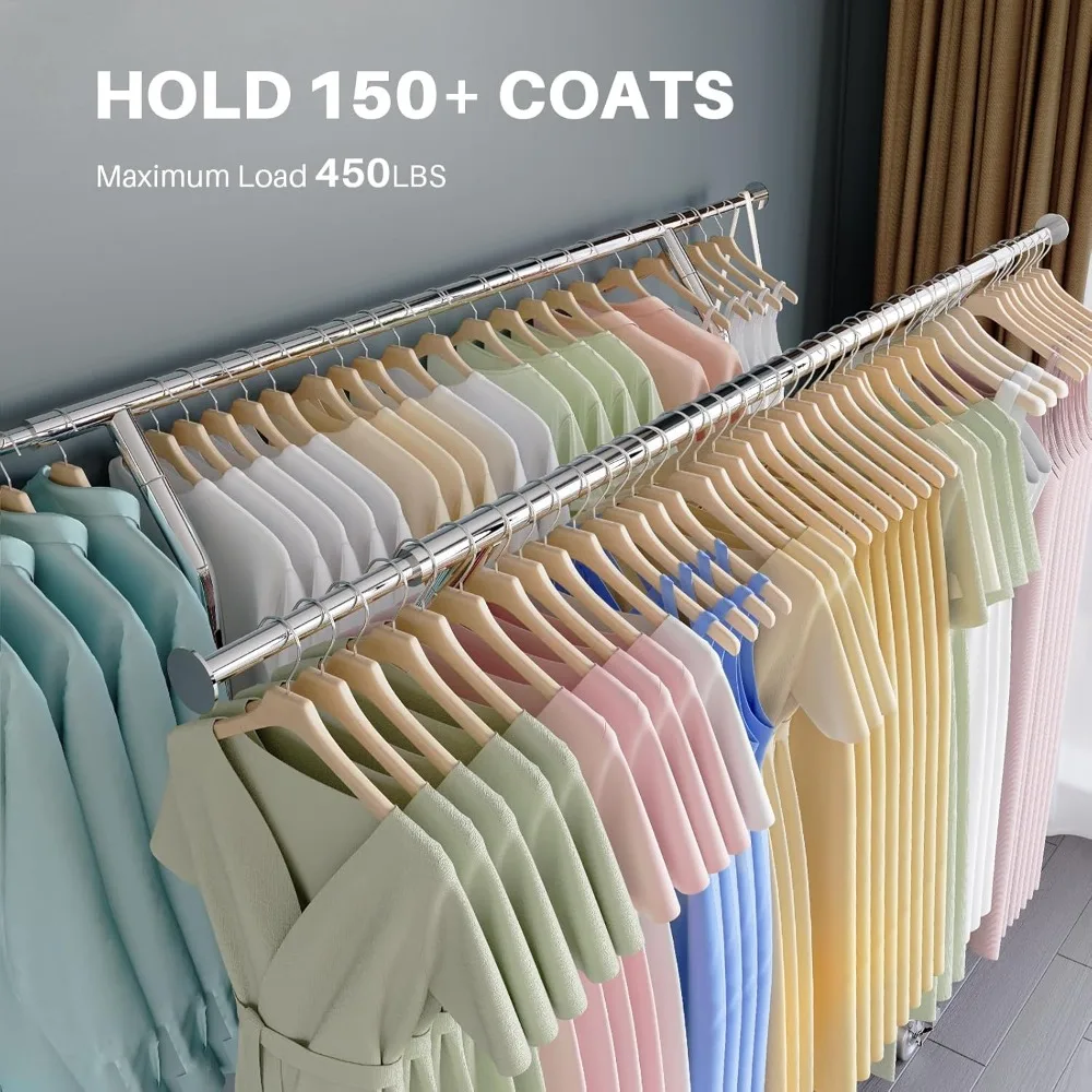 

Clothes Rack Heavy Duty Rolling Clothing Racks for Hanging Clothes, Portable Clothes Rack with Wheels and Adjustable Shelves