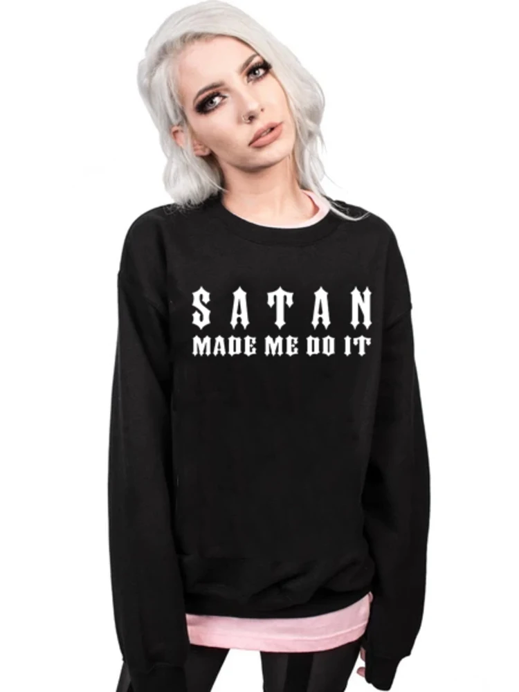 

Women Black Sweatshirt Satan Made Me Do It Letter Print Punk Devil Gothic Casual Funny Tumblr Graphic Harajuku Hipsters Clothing