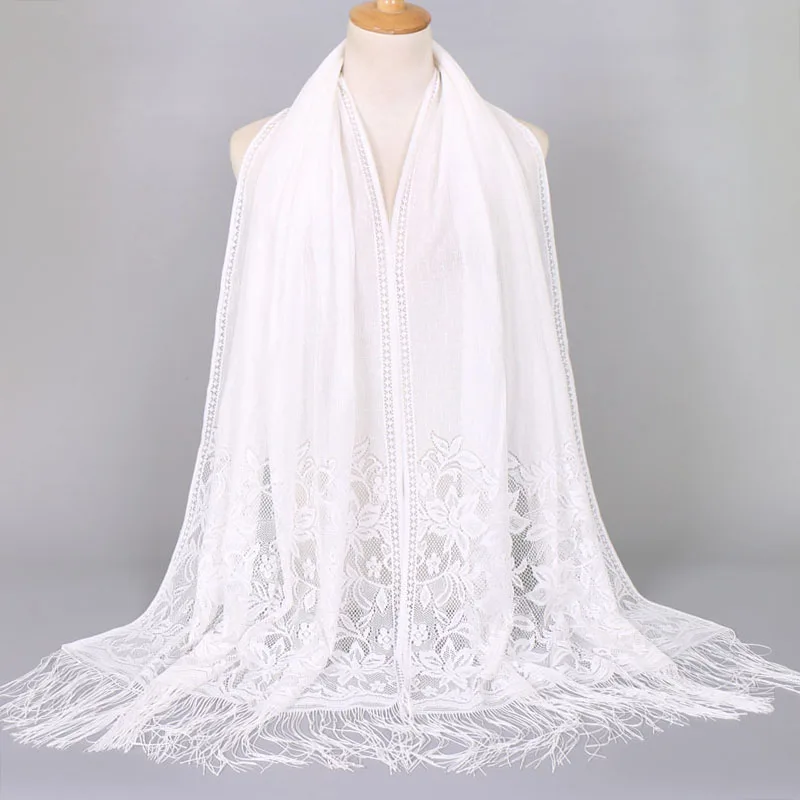 Muslimische Frauen Spitze Schal Schal Elegante Abendkleider Schals Hohl Quaste Schals Wraps Schal Femmal Mesh Garn Hochzeit Schal – Detail 7