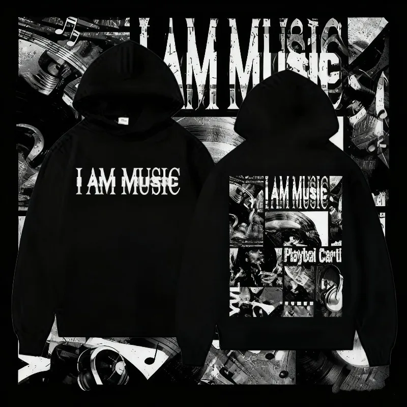 2025-26 Otoño/Invierno rapero Playboi Carti I AM MUSIC álbum Logo 100% algodón impreso Sudadera con capucha hombres moda gótica Hip Hop Street