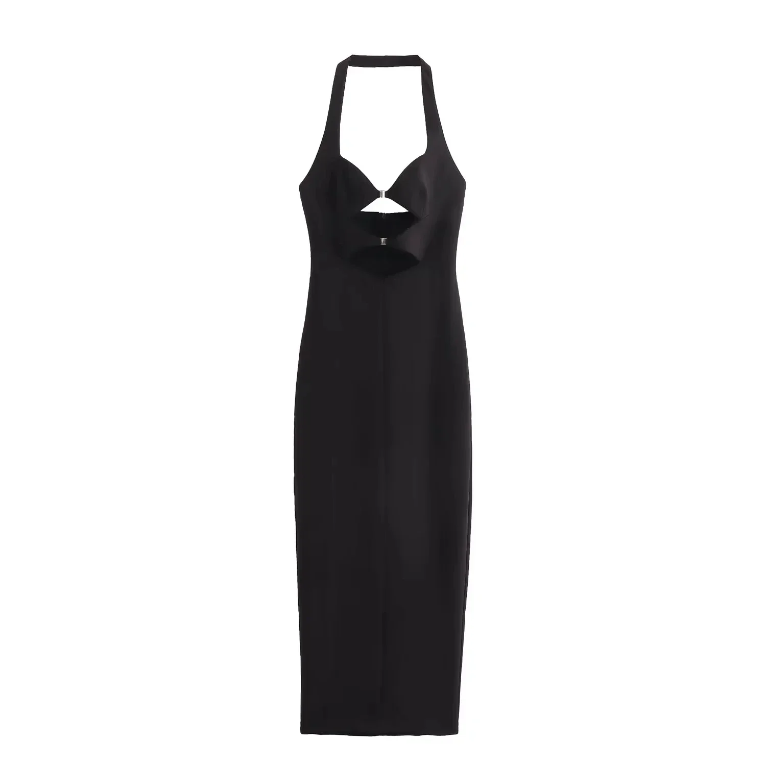 TRAF-vestido largo con hombros descubiertos para mujer, traje negro con cuello Halter, Espalda descubierta, Sexy, para fiesta de graduación, Verano