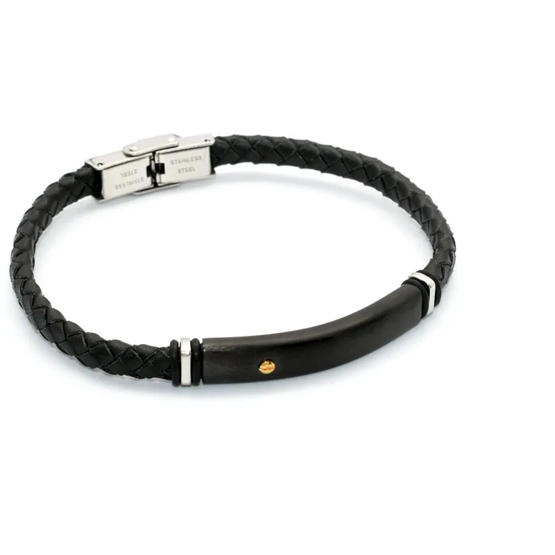 Sales Promotion Geunine Black Braided Leather Bracelet For Men Jewelry