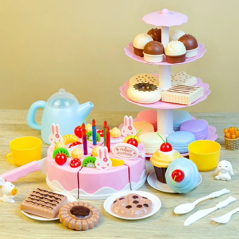 Girl Toy Cake DIY Minature Food Simulation Pretend Play Kitchen Set Tea Kid Cut Game Education Children Toys For 3 Year Birthday