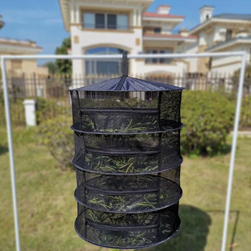 2/4/6 Layers Herb Drying Mesh Net Foldable Fishing Hanging Dryer Bags Fabric Hangplant Nets Rack Zipper Net For Herbs Buds Beans