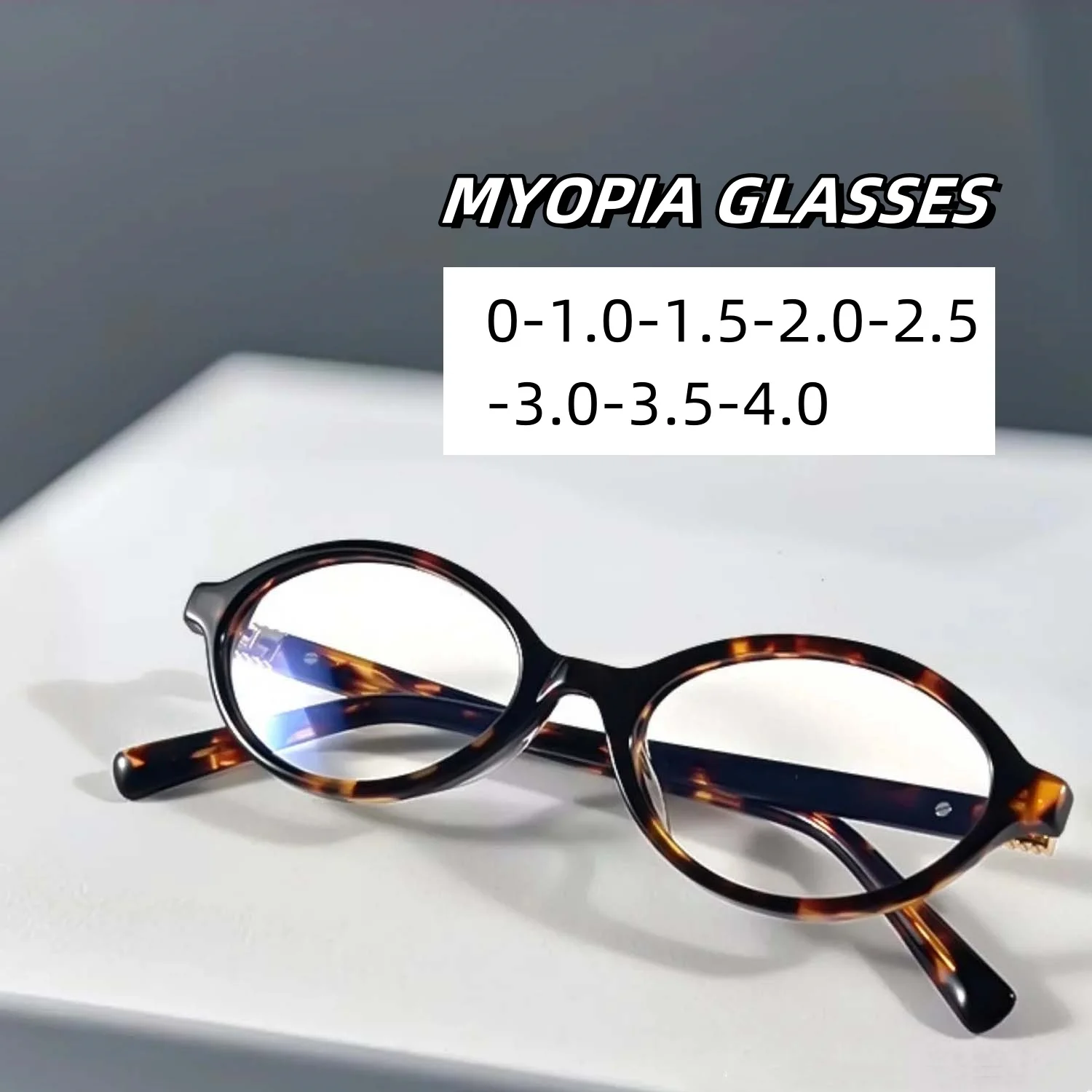 Elliptical Artistic Style Myopia Glasses Retro Small Frame Flat Lenses Ultra Light Finished Near Sight Eyewear Fashion Goggles