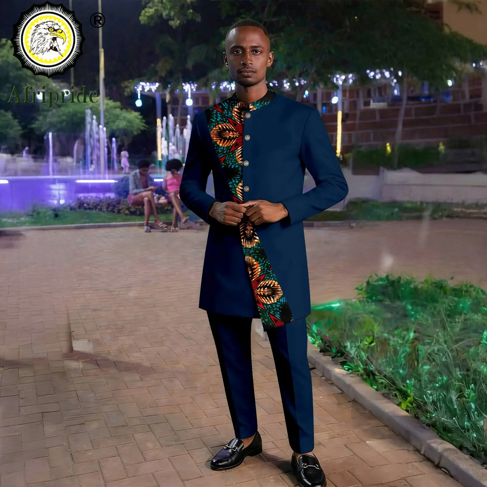 Dashiki Men Suit Slim Fit Single Breasted Print Lined Blazer and Trousers Set Outfits African Clothes Traditonal Attire 2616056