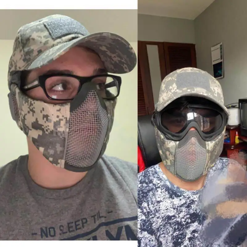 Maschera militare tattica softair Half Face Strike maschera protettiva con teschio in rete metallica e protezione per le orecchie accessori per la
