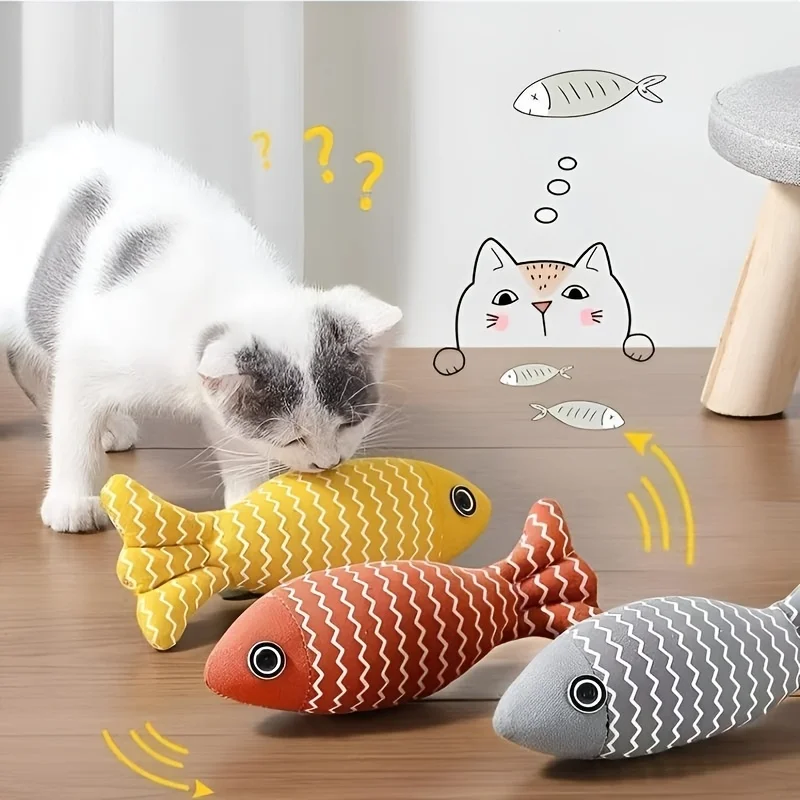 

Cat Toys Fish Interactive Plush Cat Toy with Catnip Scent Durable Linen Fabric with Striped Pattern Fish Shaped Stuffed Cat Toy