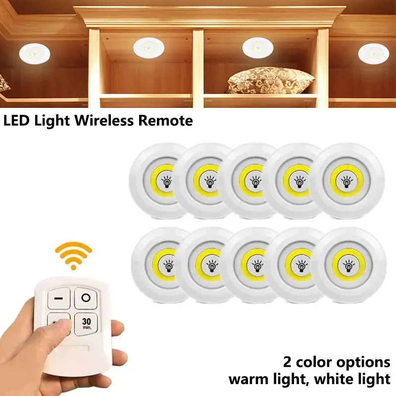 

3W Super Bright Cob Under Cabinet Light LED Wireless Remote Control Dimmable Wardrobe Night Lamp Home Bedroom Kitchen Nightlight