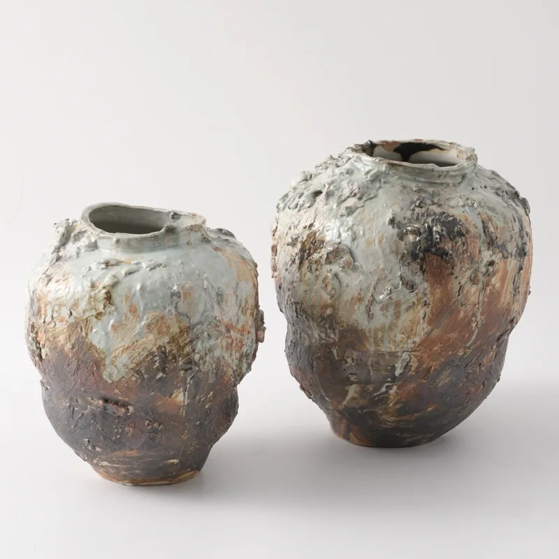Jingdezhen ceramic ornament wabi sabi advanced sense medium antique flower arrangement retro dried flower pottery pot dining