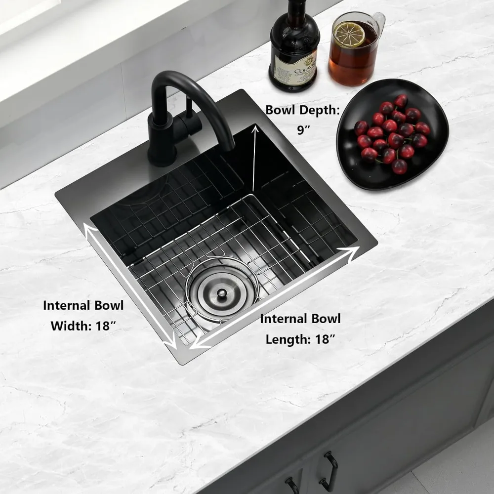 حوض مطبخ من الفولاذ المقاوم للصدأ مقاس 18 × 18 بوصة مع تصميم نانو علوي غير لامع لمساحات المطبخ الصغيرة #4