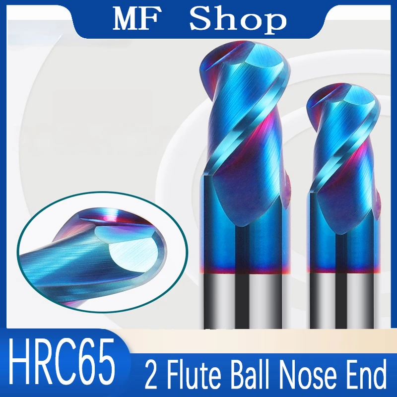 HRC65 HRC70 High Hardness Ball Nose End Mill Tungsten Carbide Cutter CNC Router Bit Milling Tool R0.5 6mm 8mm 10mm 12mm Metal