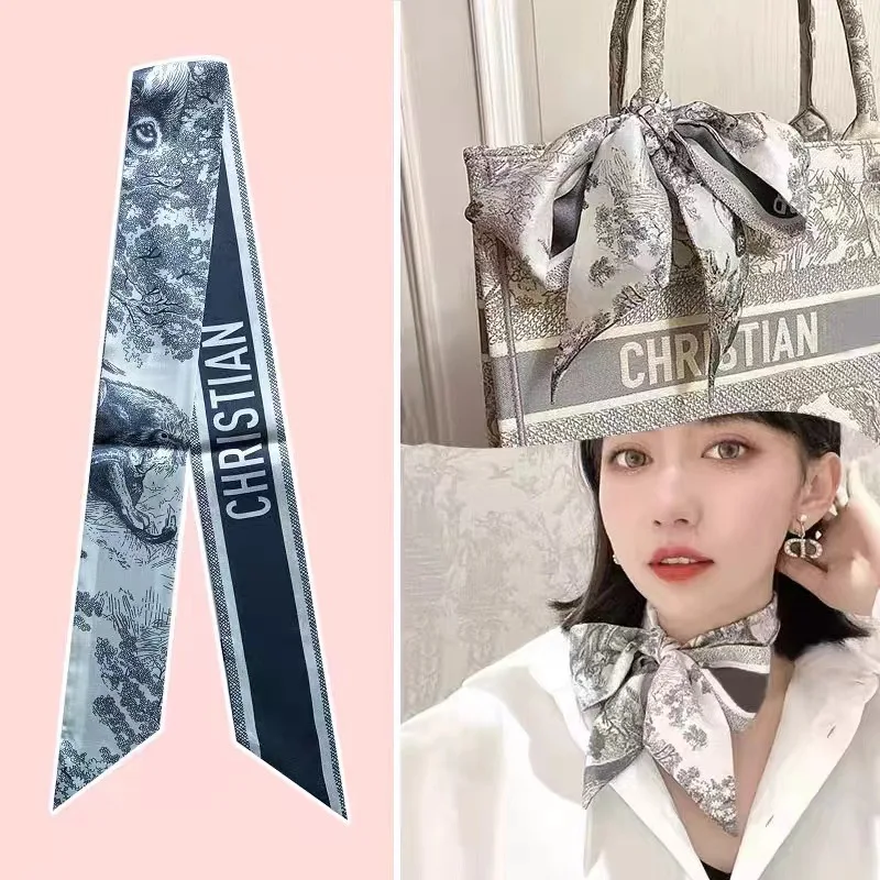 Satin Polyester Scarf, Bias Cut Twill for Bag Handles & Hair Accessories, French Style Versatile Neck Wrap, Printed Design image 6