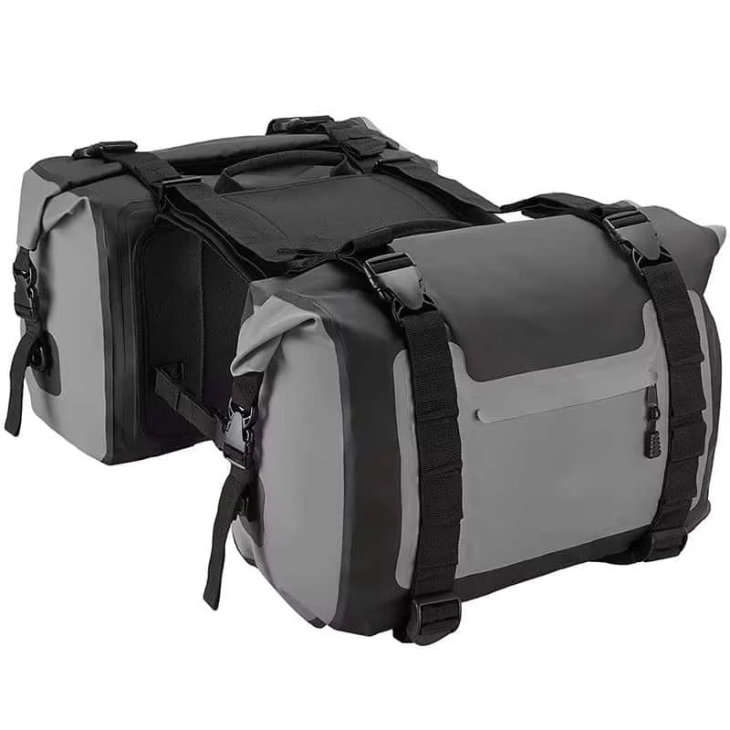 Custom Waterproof Anti-Theft 30-56L Capacity PVC Travel Motorcycle Saddle Bag Fuel Tank Side/Rear Mount Luggage Tail Bag for